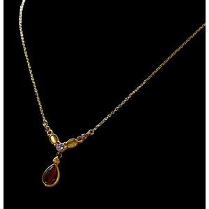 Goldtone Necklace CH Purple Yellow Crystals 15-17 Inch